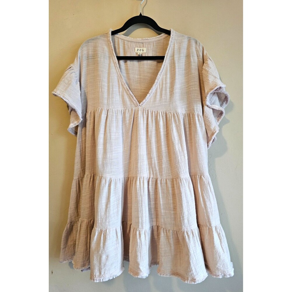 POL tiered babydoll mini dress/tunic top-tan, neutral, casual size M oversized